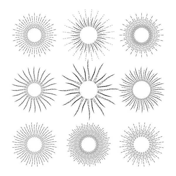 老式的线性 sunbursts 一套 — 图库矢量图片