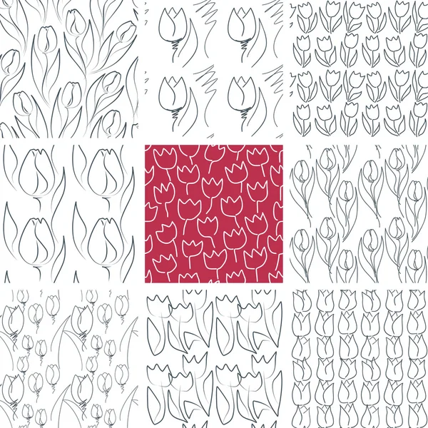 Tulipány bezešvé vzory sada — Stockový vektor