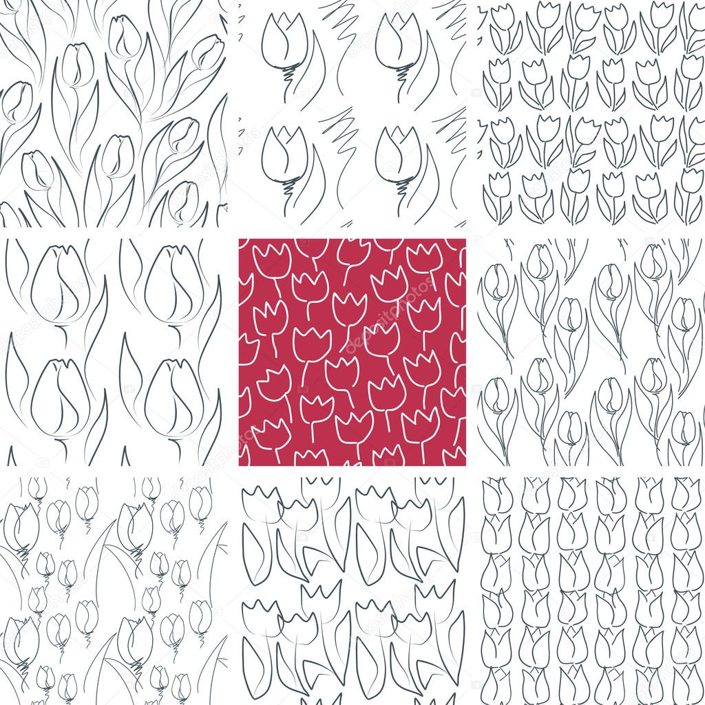 Tulips Seamless Patterns Set