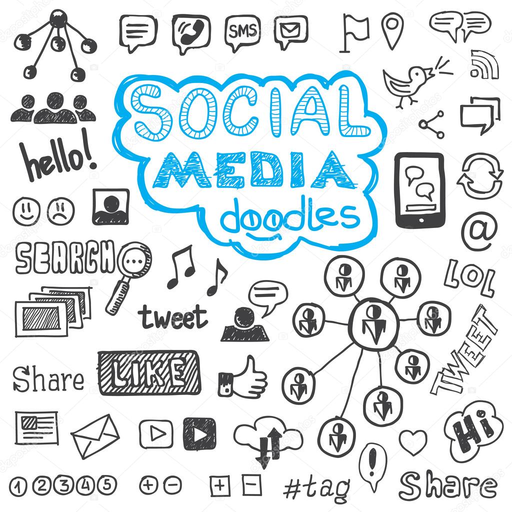 Social Media Doodles Hand Drawn Design Elements