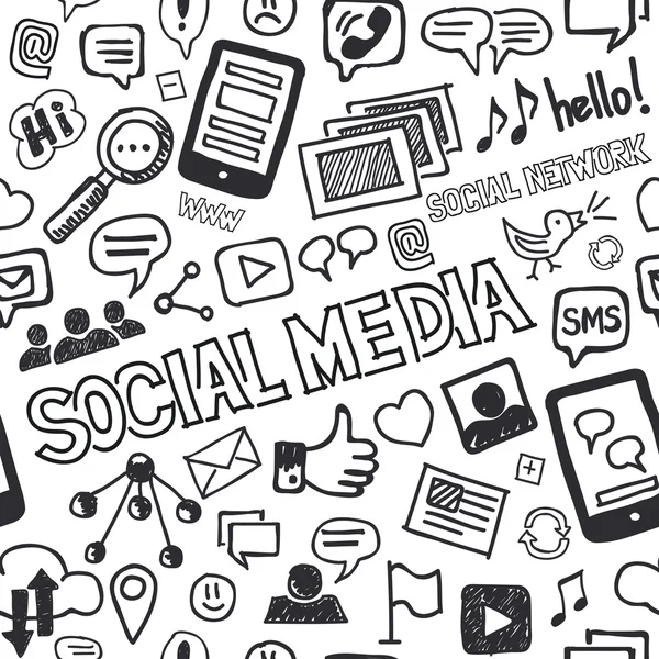 Social Media Doodles Hand Drawn Seamless Pattern