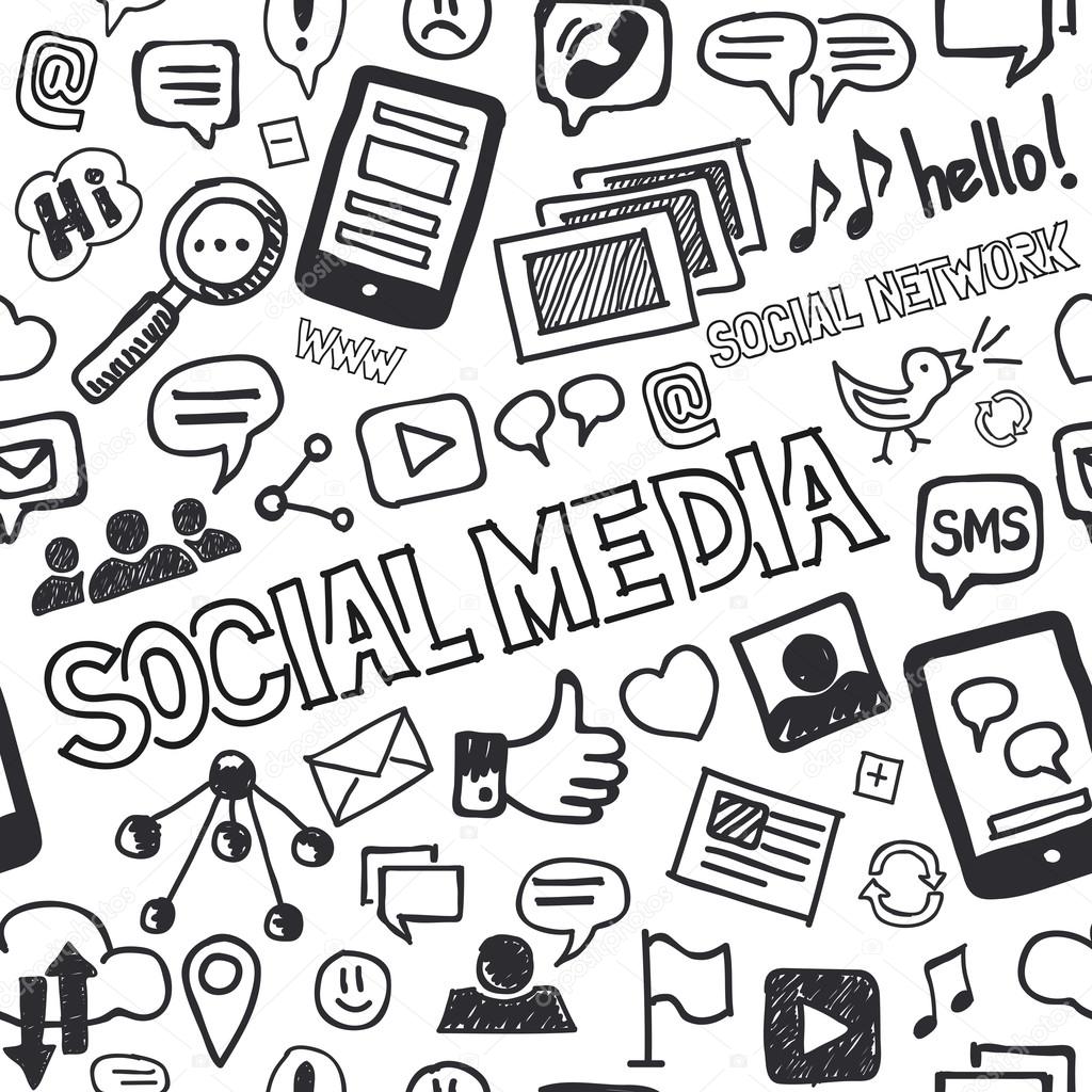 Social Media Doodles Hand Drawn Seamless Pattern