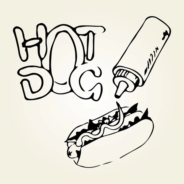 Illustrazioni disegnate a mano di hot dog — Vettoriale Stock