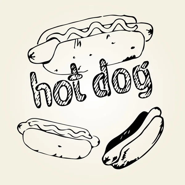 Illustrations dessinées à la main Hot Dog — Image vectorielle