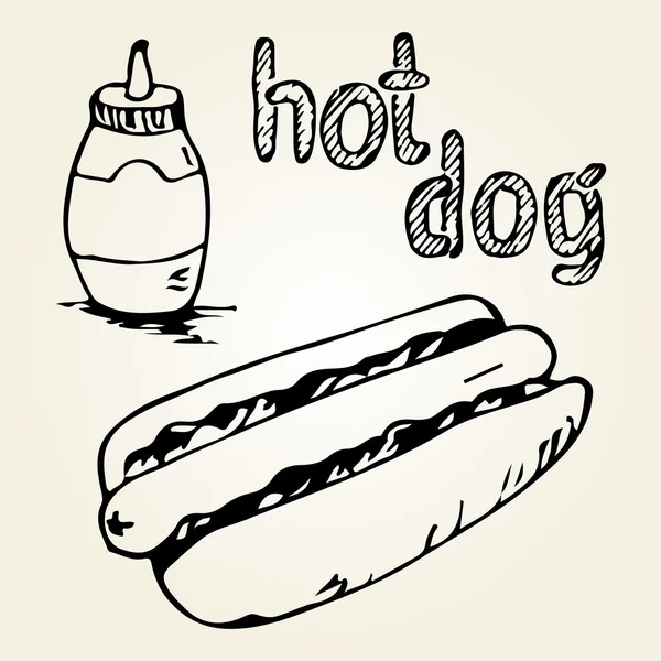 Illustrations dessinées à la main Hot Dog — Image vectorielle