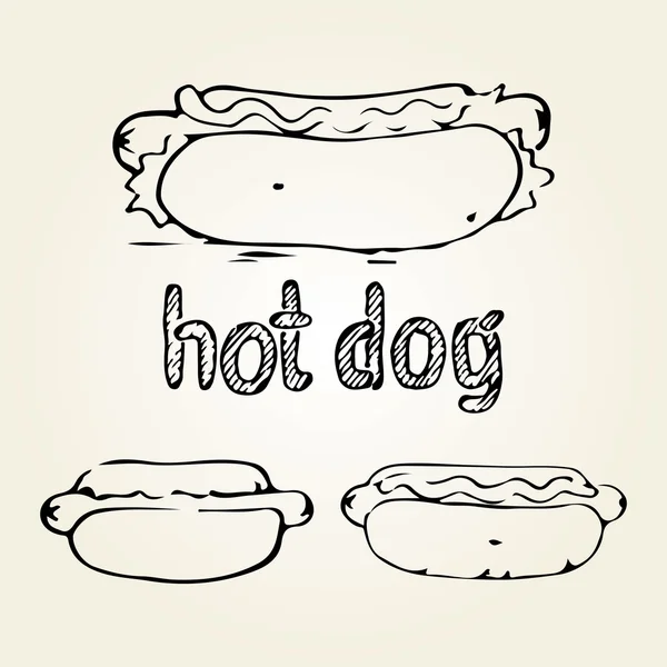 Illustrations dessinées à la main Hot Dog — Image vectorielle