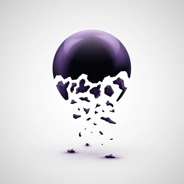 Glass sphere crumbling to pieces background. — Stock Vector