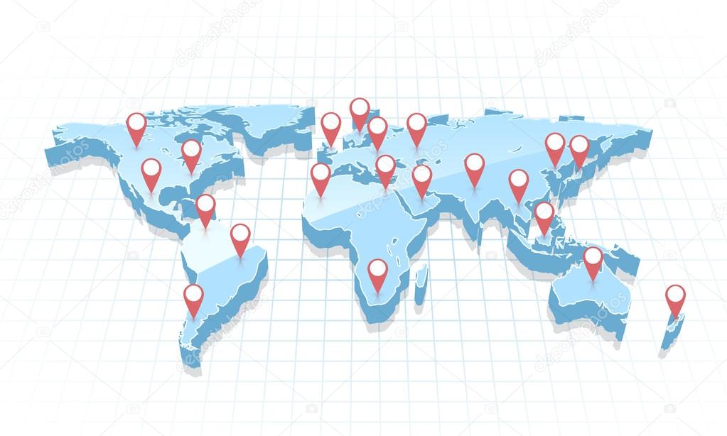 Map of the world with markers.