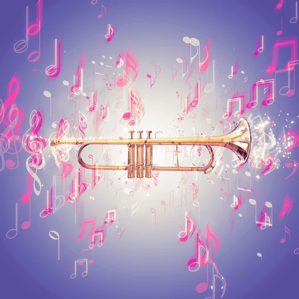 Труба и ноты - фиолетовый фон — стоковое фото