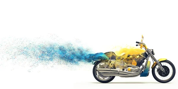 Vélo lourd jaune - pistes de particules bleues — Photo