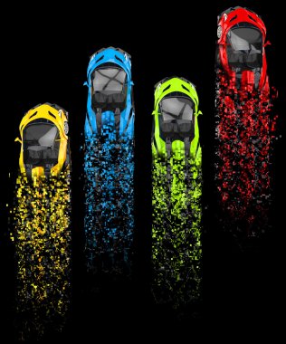 Supercars - temel renkler - pixelated dağılma