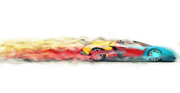 Colorful supercar - smoke trails — Stock Photo, Image