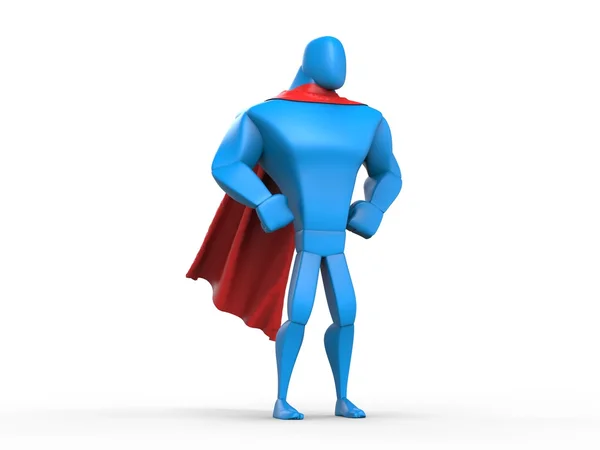 Blå superhjälte med röd cape — Stockfoto