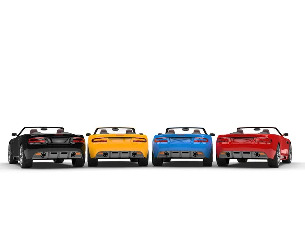Row of convertible sports cars - studio shot - back view — Stock Photo, Image