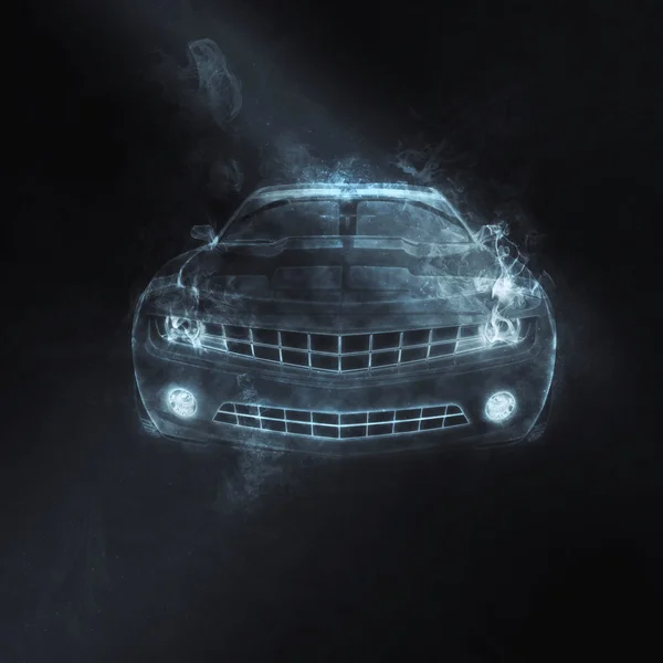 Szary dym muscle car - niebieski — Zdjęcie stockowe