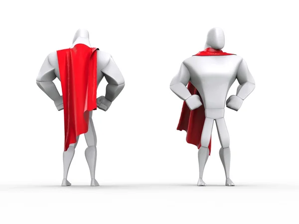 Супергерой в красном плаще - вид спереди и сзади — стоковое фото