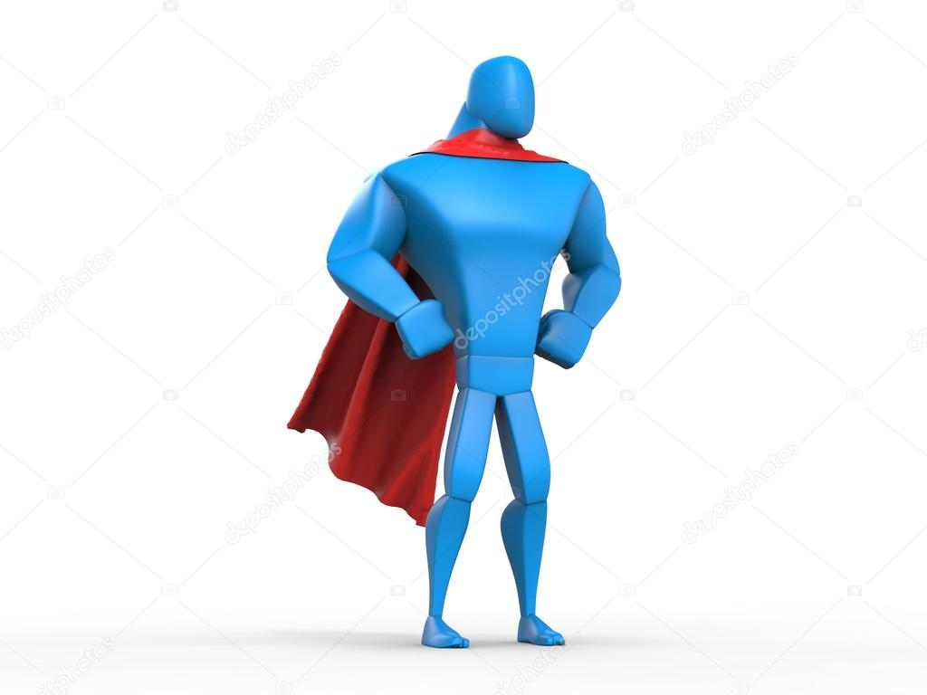 Blue superhero with red cape