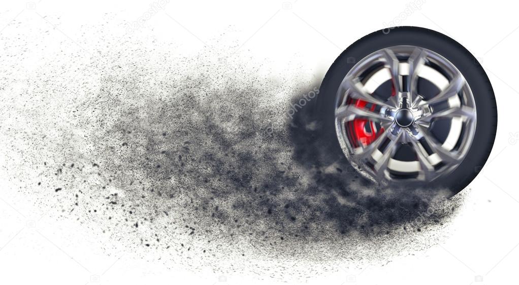 Race car tire - smoke particle trails