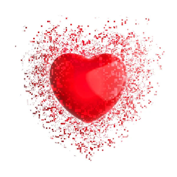 Velké červené srdce - pixelů exploze — Stock fotografie