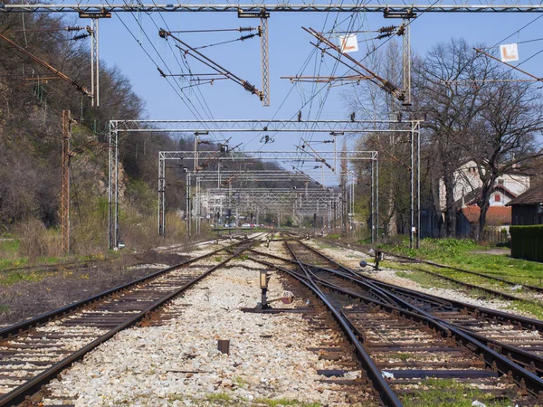 Train rails crossing — Stock Photo, Image
