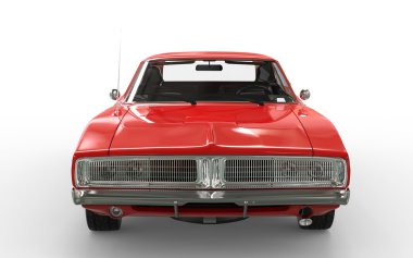 Kırmızı vintage kas araba - Önden Görünüm