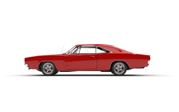 Rouge vintage muscle voiture vue de côté — Photo