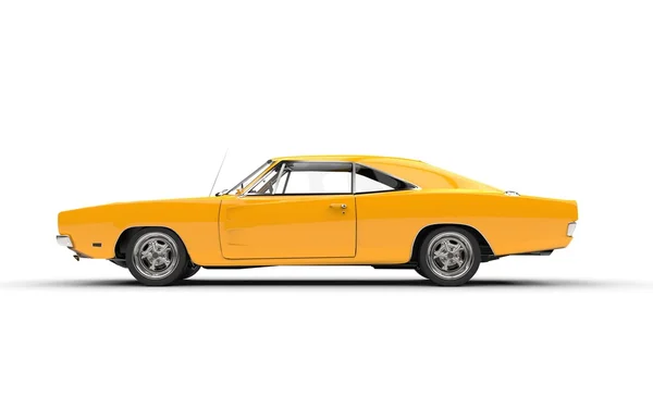 Żółte vintage mięśni samochodu - widok z boku — Zdjęcie stockowe