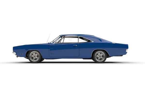 Blue vintage muscle car - side view — Stock Photo, Image