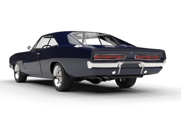 Dark blue vintage muscle car - tail view — Stock Photo, Image