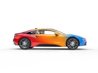 Modern spor araba - üç renkli varyasyon boya - yan görünüm