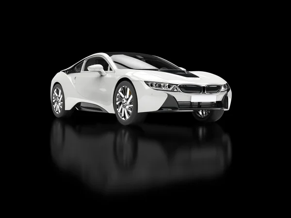 Modern white sports car - isolated on black reflective background. — Stock Photo, Image