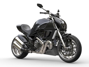 Black sports motorcycle - side view  - closeup shot clipart