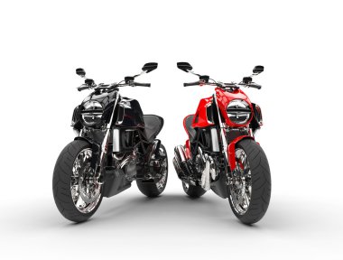 Siyah ve kırmızı spor motosiklet - beyaz arka plan üzerinde izole