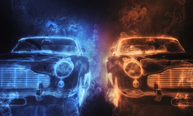 Vintage cars - duman 3d çizim