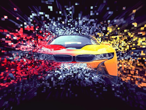 Twee kleuren sportwagen - abstracte pixel vernietiging illustratie — Stockfoto
