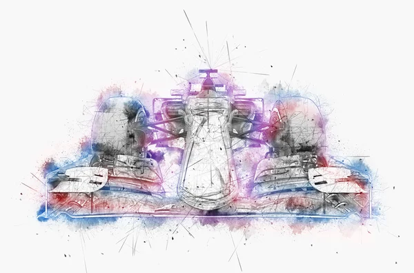 Formel 1 Auto - digitale Illustration mit Aquarell und Tinte — Stockfoto