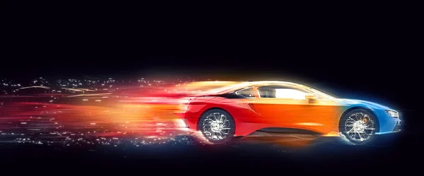 Carro desportivo colorido - trilhas de velocidade e partículas — Fotografia de Stock