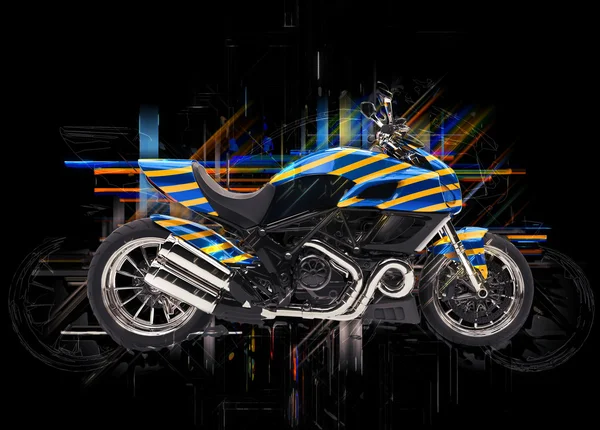 黄色のストライプと青のスポーツ バイクのイラスト — ストック写真