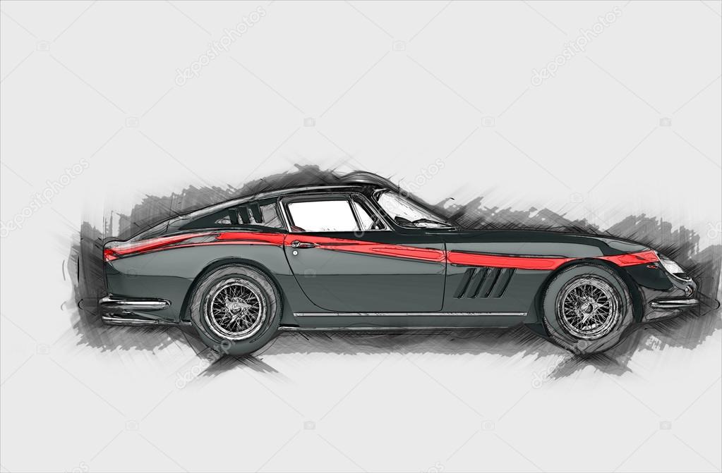 springe at straffe Insister Black vintage race car with red stripe decal Stock Photo by ©Trimitrius  111567902