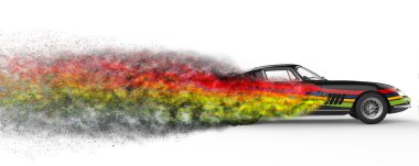 Renkli şerit ağaç baskı ile siyah vintage yarış arabası