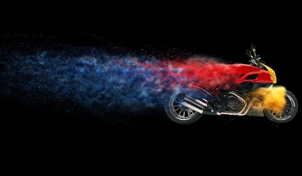Sports Bike - Colorful Particle Effect - 3D Illustration — Stok fotoğraf