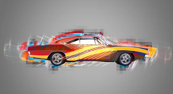 Kolorowe rocznika samochodu mięśni - Abstrakcja ilustracja 3d — Zdjęcie stockowe