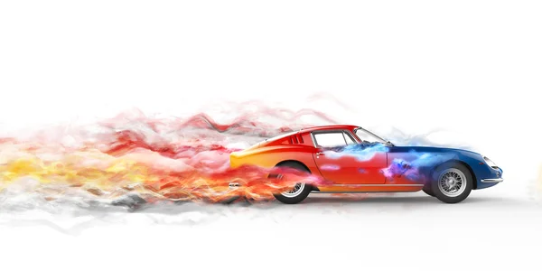 Colorful vintage car - color speed smoke trails — Stock Photo, Image