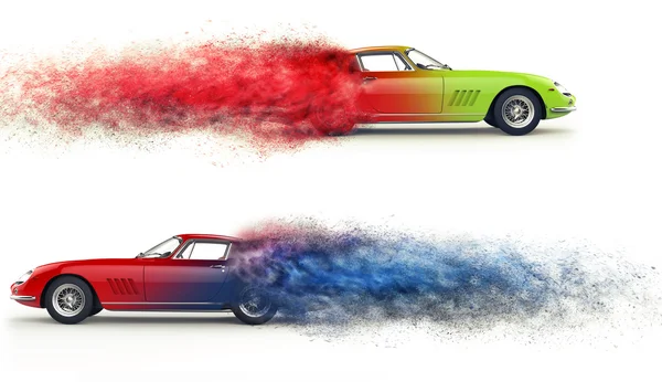 Retro sports cars - color mix - particle flow disintegration effect — Stock Photo, Image