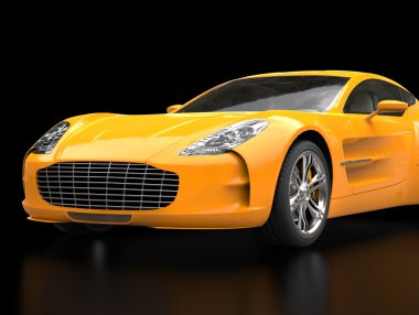 Sarı spor araba - Önden Görünüm portre çekim - zemin yansıması