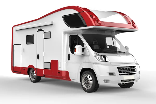 Grand camping-car blanc et rouge isolé sur fond blanc — Photo