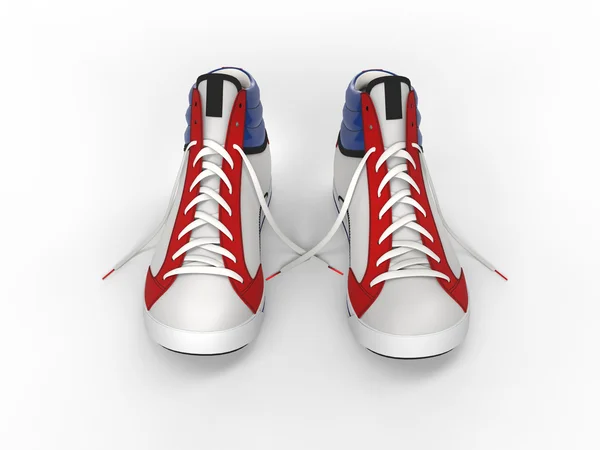 Par de elegantes zapatillas de deporte modernas - vista frontal superior - aislado sobre fondo blanco — Foto de Stock