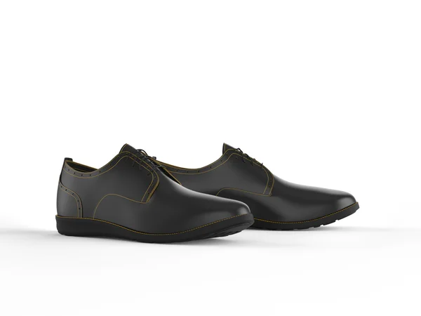 Par de sapatos oxford pretos com costura amarela — Fotografia de Stock