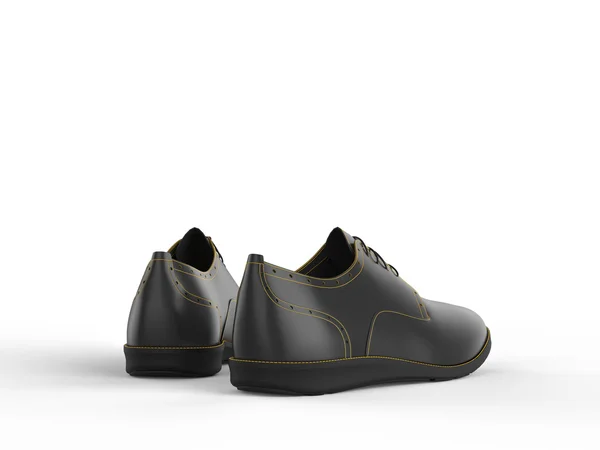 Para oxford czarne buty z żółtymi szwami - widok z tyłu — Zdjęcie stockowe