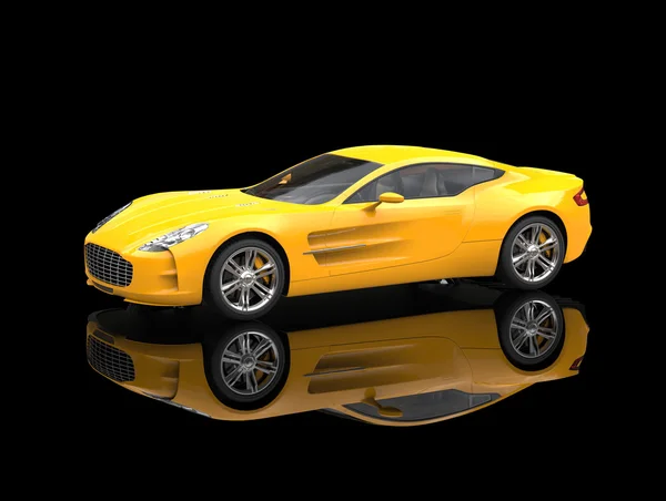 Amarillo coche deportivo - estudio de belleza disparo - reflexión del suelo — Foto de Stock